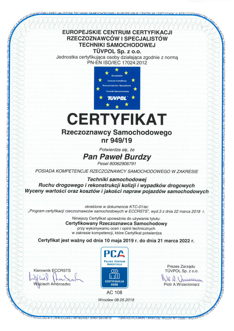  Certyfikat rzeczoznawcy samochodowego